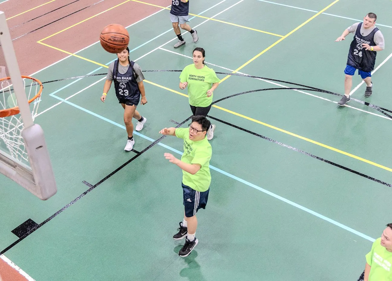 Athletes playing basketball