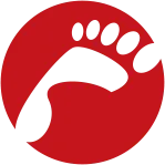 Red and white foot graphic.