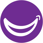 Purple and white smile graphic.